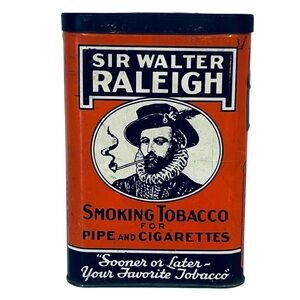 Vintage Sir Walter Raleigh Litho Hinged‎ Pocket Tobacco Tin 1920 Good Condition